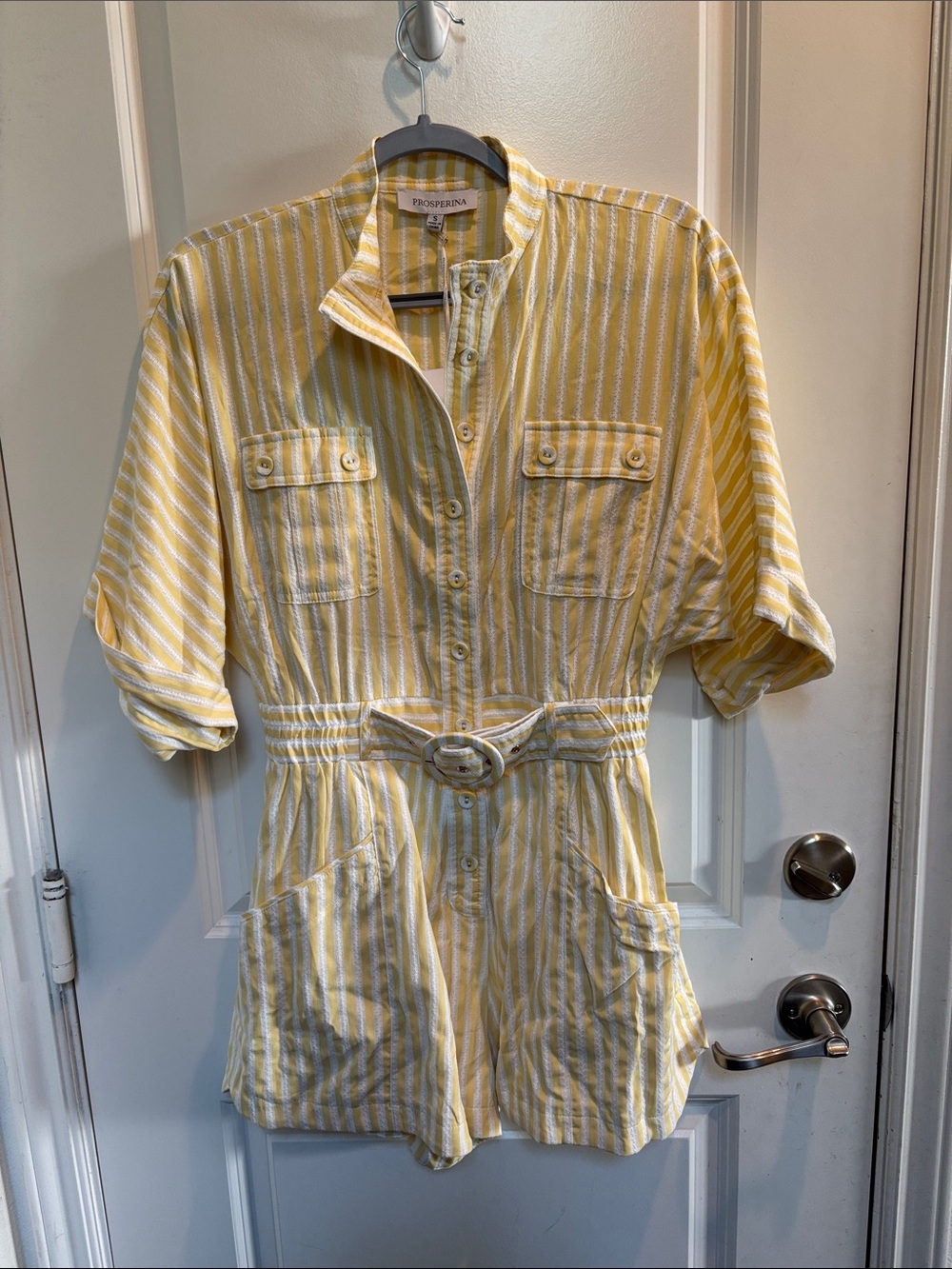 NEW Prosperina Yellow Striped Belted Shirt Dress